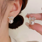 Pearl & Crystal Bow Drop Earrings