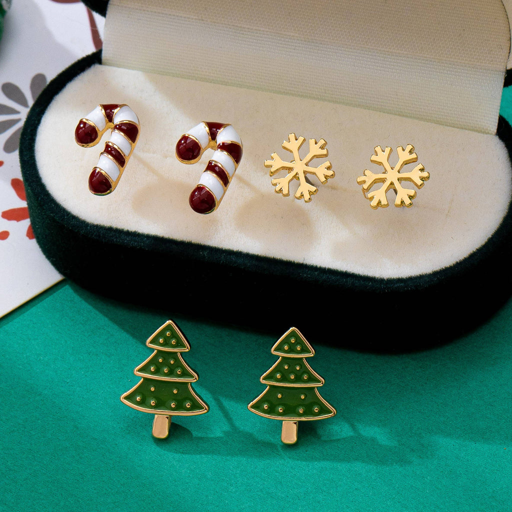 Holiday Candy Cane Snowflake Tree Trio Earrings