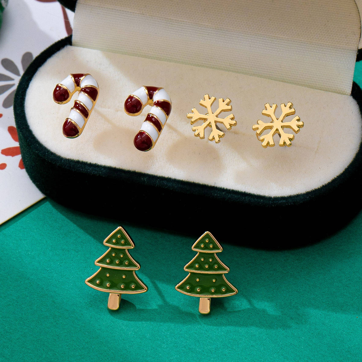 Holiday Candy Cane Snowflake Tree Trio Earrings