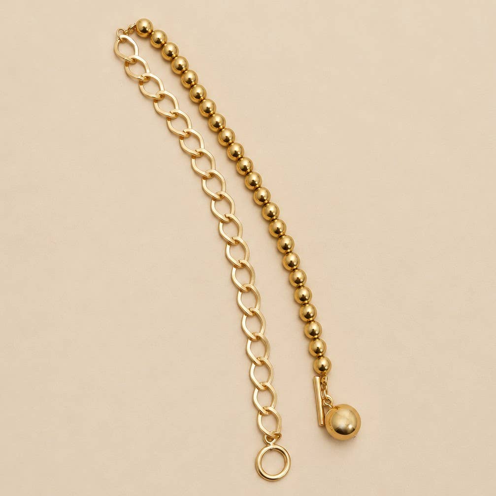 Mixed Link & Round Bead Pendant Necklace