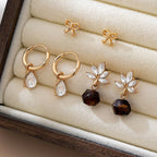 Gold-Tone Floral & Drop Earring Trio Set