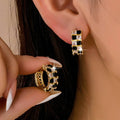 Checker Crystal Baguette Hoop Earrings