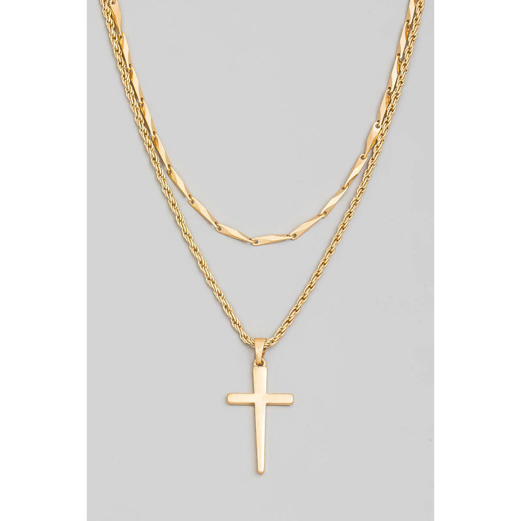 Cross Pendant Layered Chain Necklace