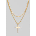 Cross Pendant Layered Chain Necklace
