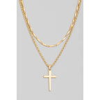Cross Pendant Layered Chain Necklace