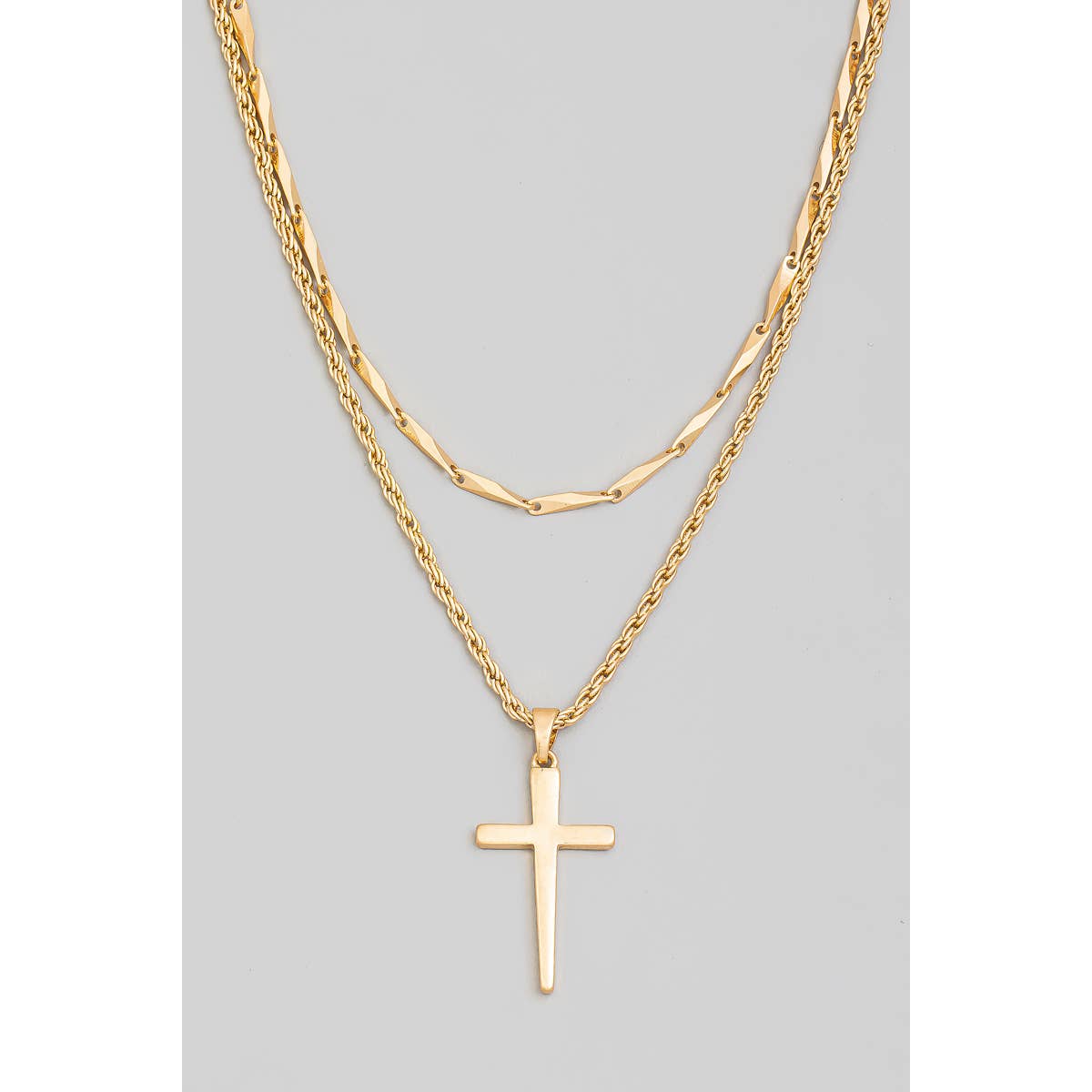 Cross Pendant Layered Chain Necklace
