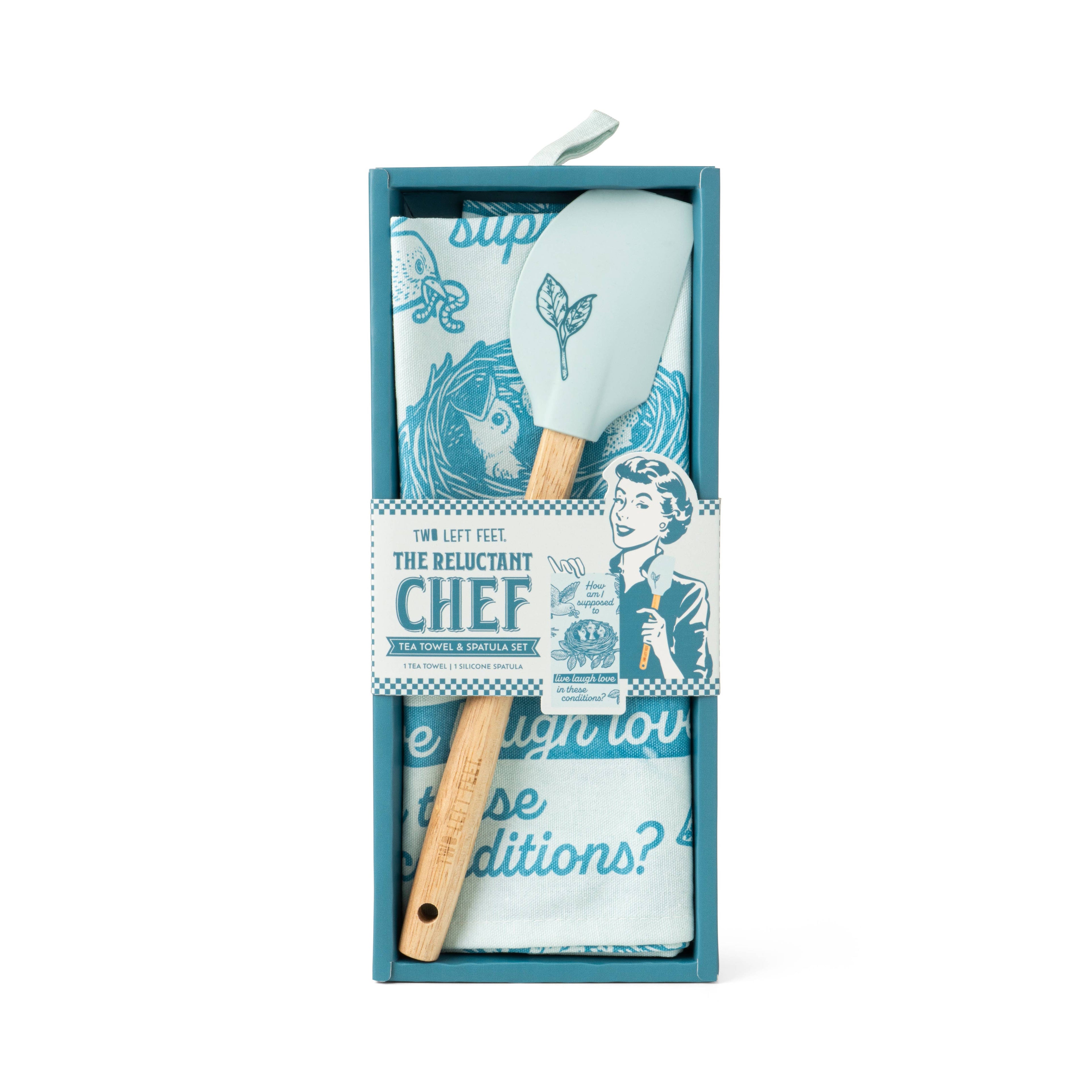 Two Left Feet The Reluctant Chef Tea Towel & Spatula Set