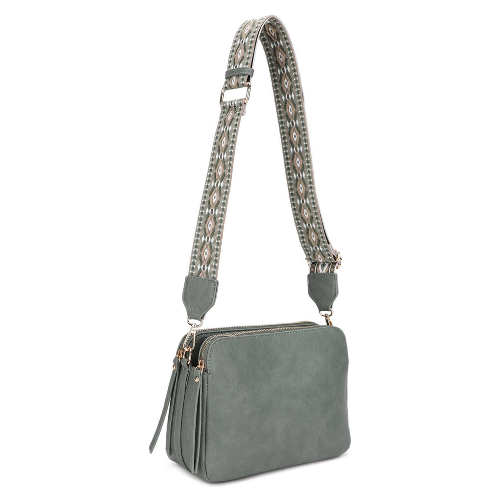 Mila 3 Compartment Crossbody Bag With Guitar Strap