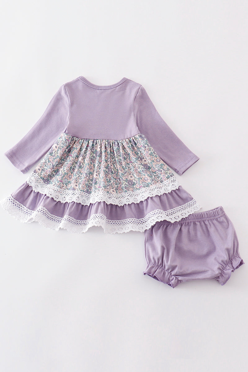 Girls Purple Floral Lace Set