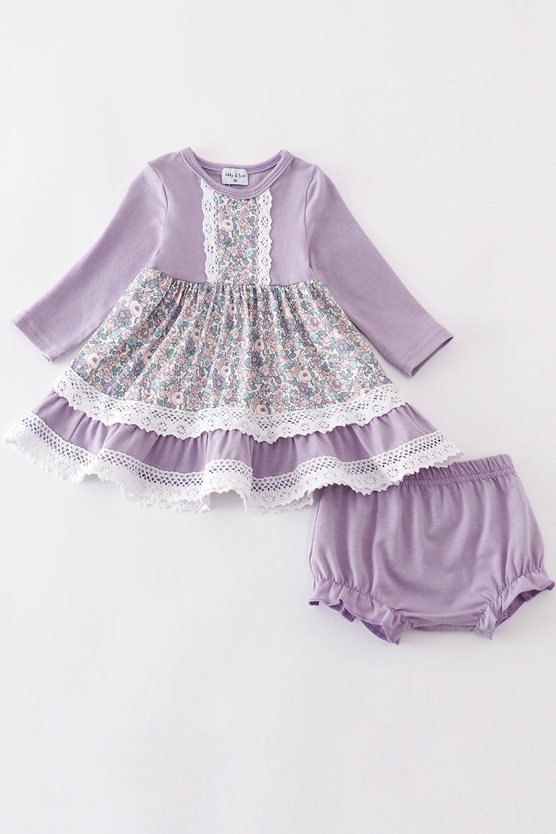 Girls Purple Floral Lace Set