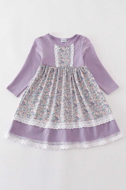 Girls Purple Floral Lace Dress