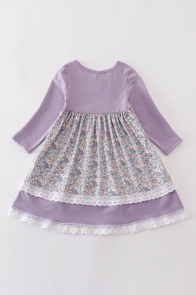 Girls Purple Floral Lace Dress