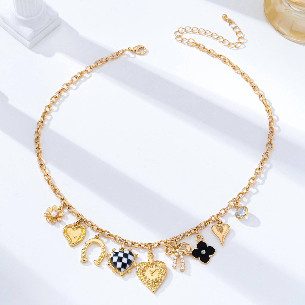 Gold & Black Multi-Charm Necklace