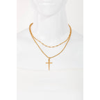 Cross Pendant Layered Chain Necklace
