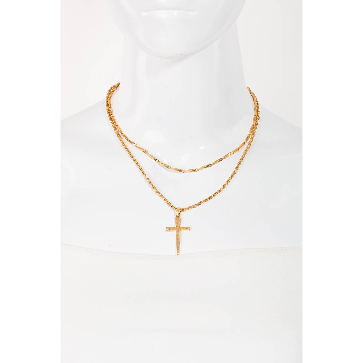Cross Pendant Layered Chain Necklace