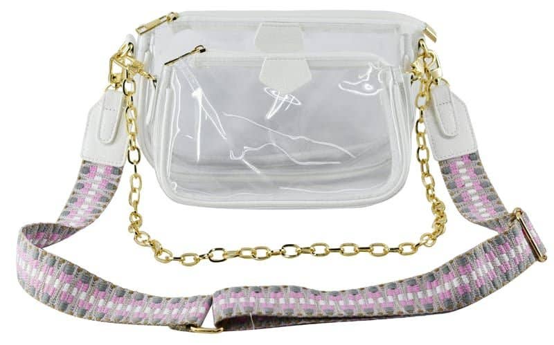 Clear Double Zip Crossbody Bag With Guitar/Chain Strap