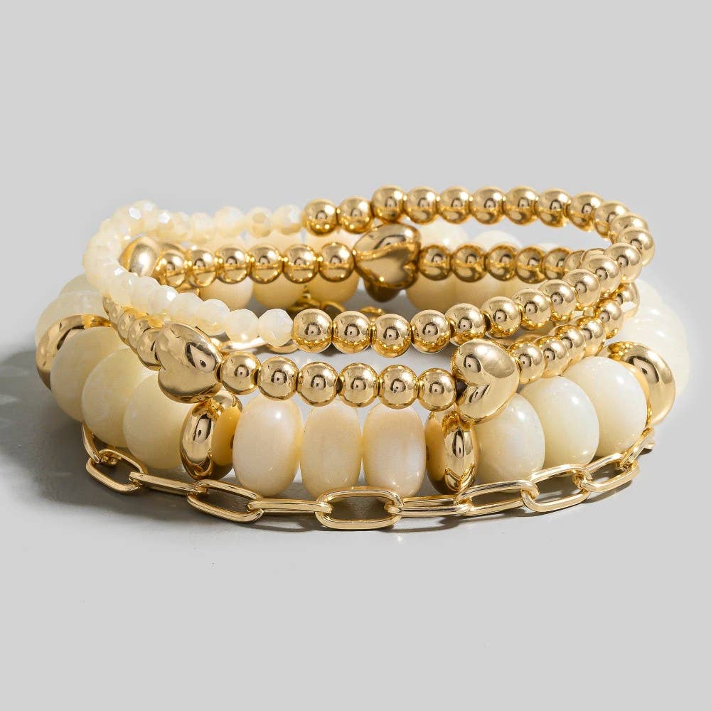 Marble Hearts Beaded Bracelet Set