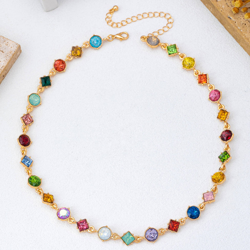 Multicolor Mixed-Shape Crystal Necklace
