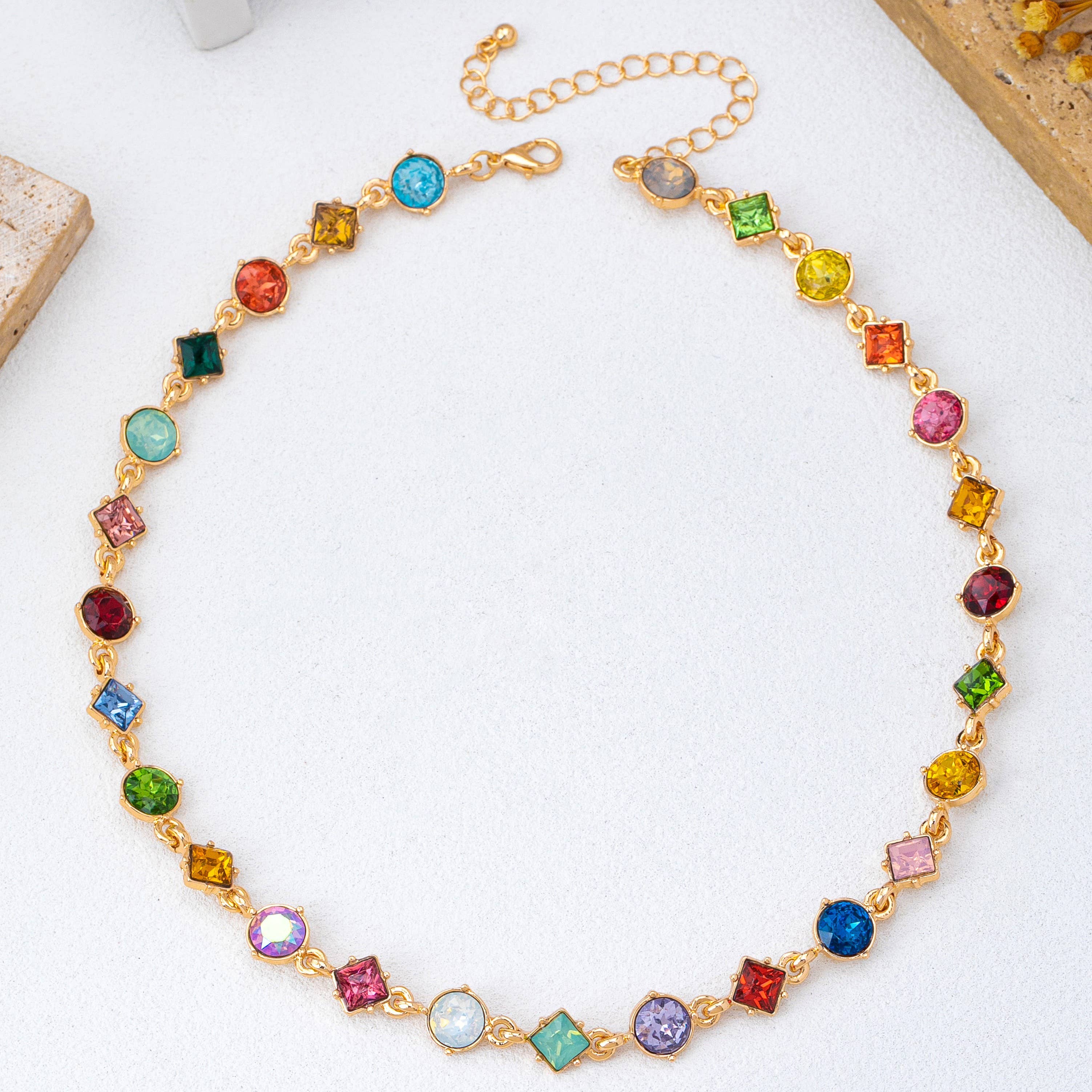 Multicolor Mixed-Shape Crystal Necklace
