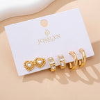 Pearl Heart & Rhinestone Huggie Hoop Trio Earring Set