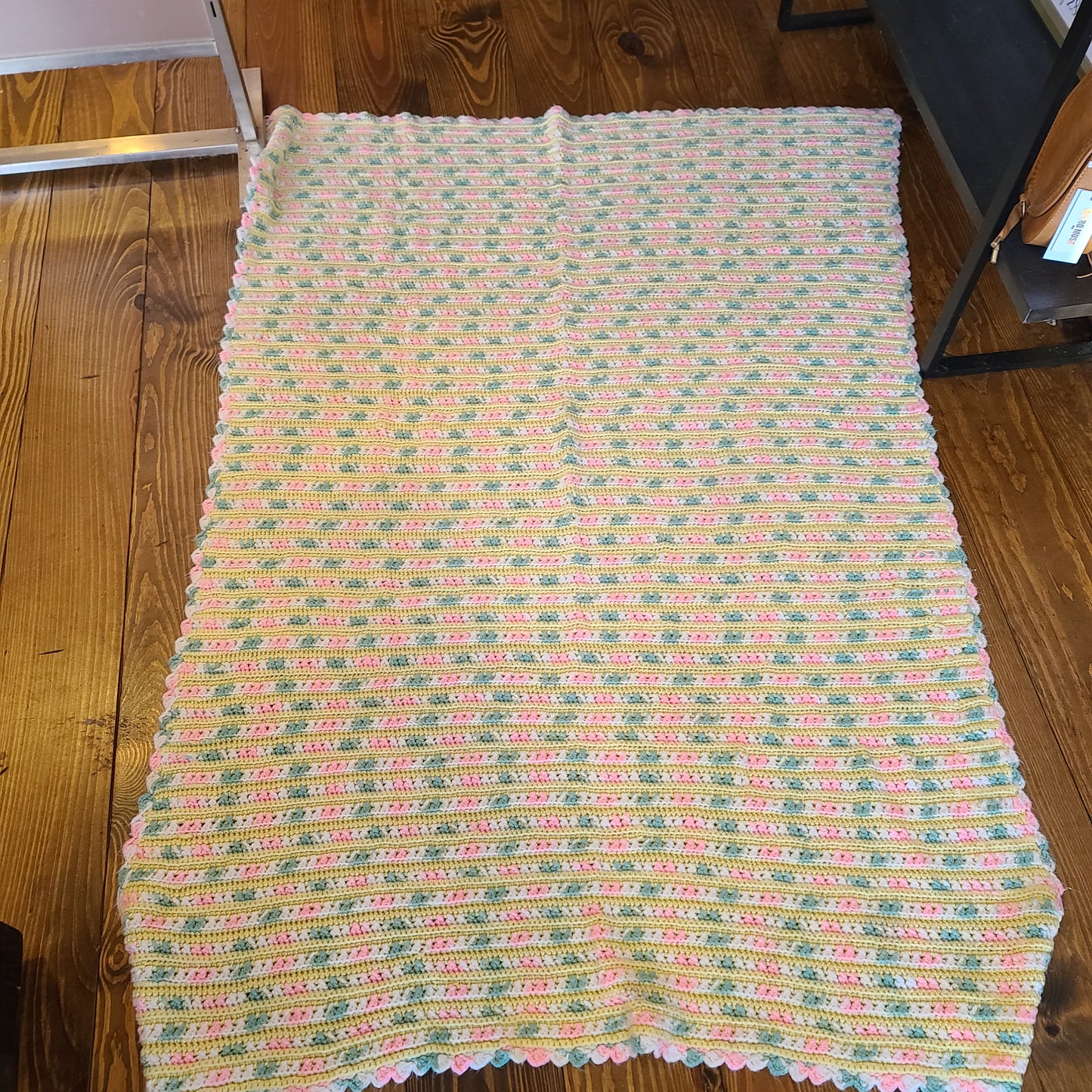 Yellow Striped Crocheted Quilt (54x64)