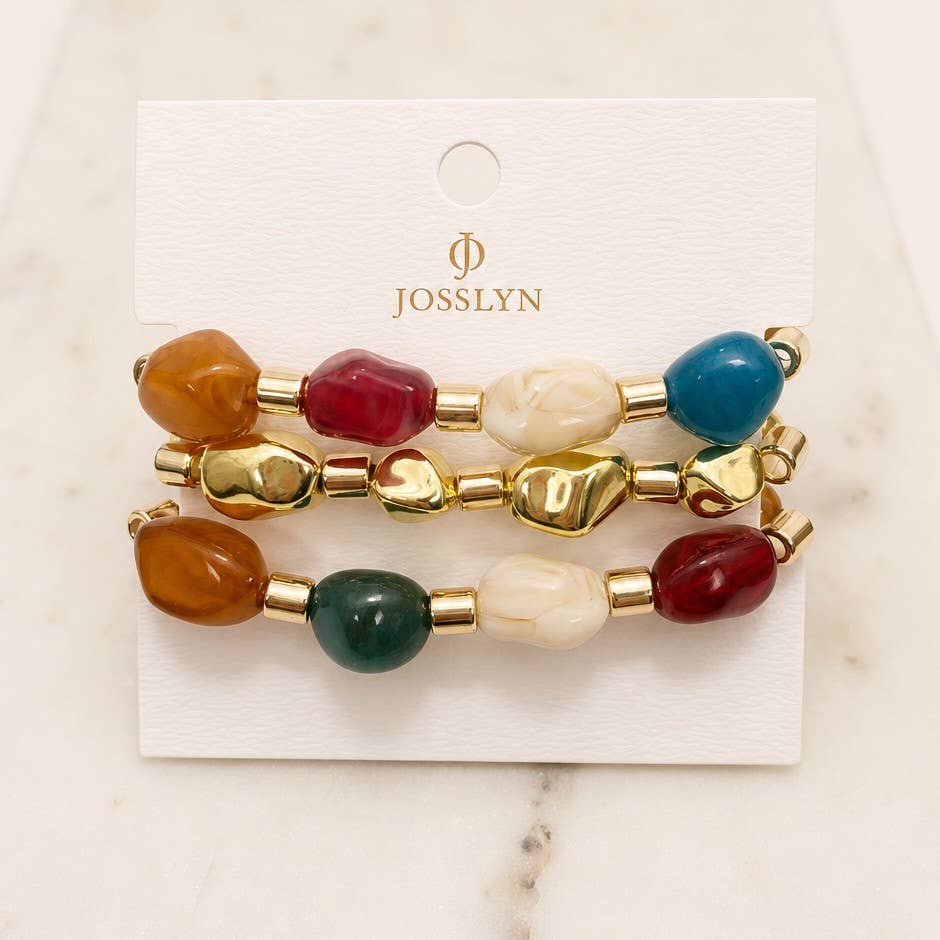 Resin & Gold Nugget Beaded Bracelet Set