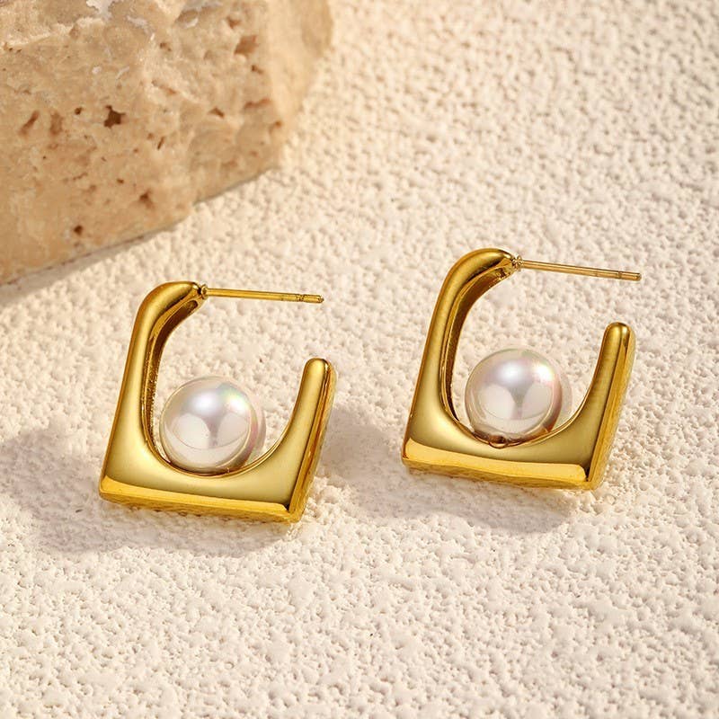 Pearl U Hoop Earrings