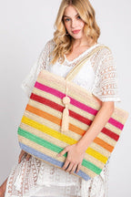 Amara Striped Crochet Women's Tote Bag with Tassel
