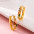 Rainbow Gemstone Bar Hoop Earrings