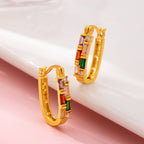 Rainbow Gemstone Bar Hoop Earrings