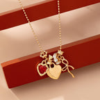 Multi-Charm Heart and Bow Necklace