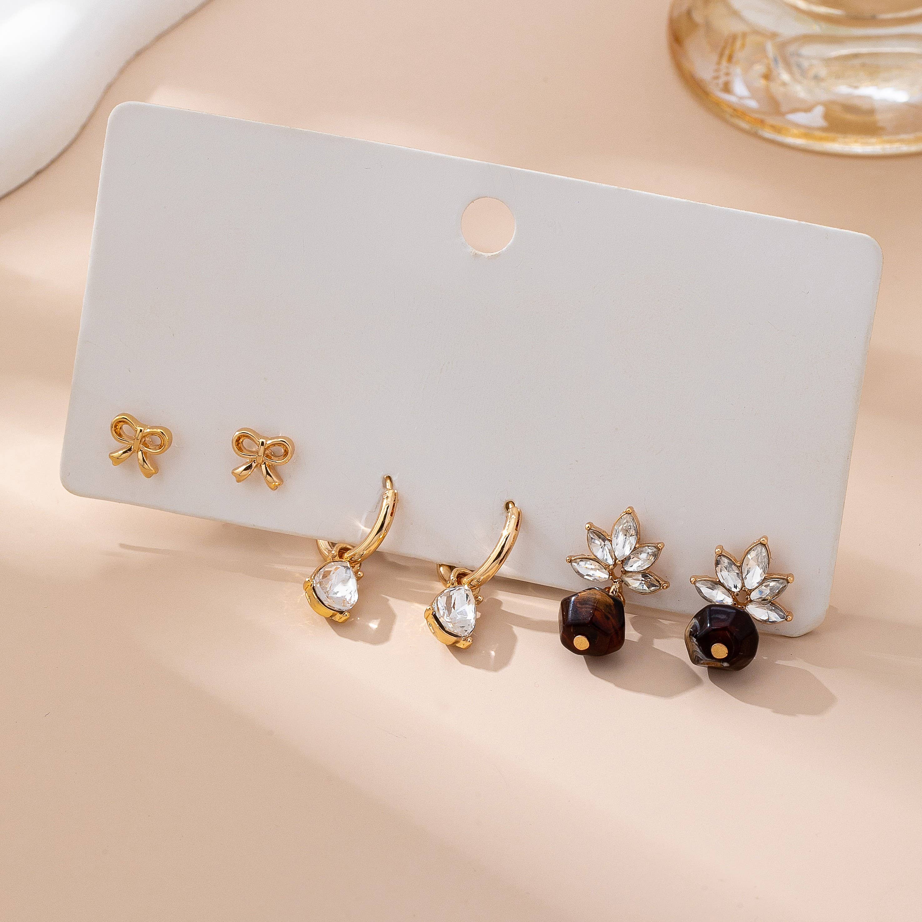 Gold-Tone Floral & Drop Earring Trio Set