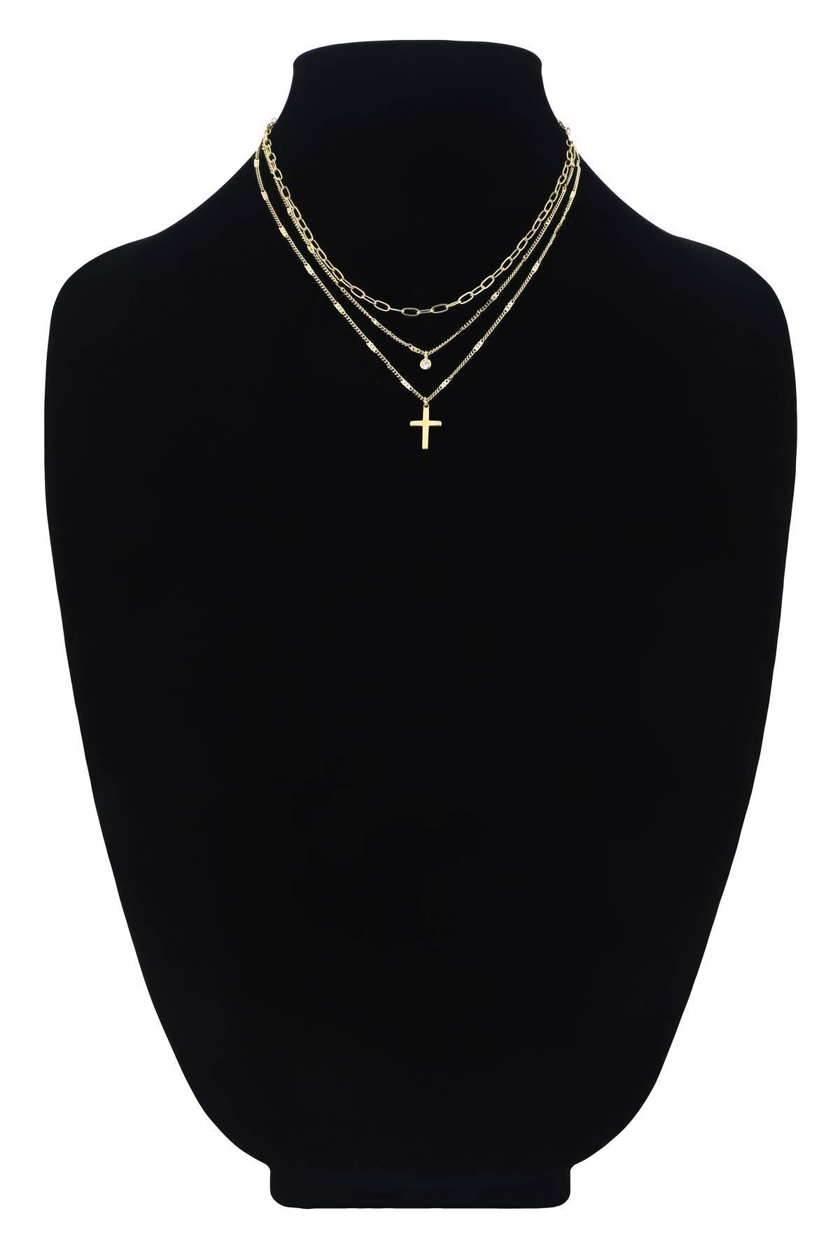 Brass Layered Cross Pendant Necklace