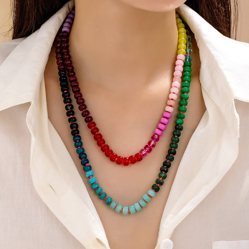 Gemstone-Inspired Long Multicolor Bead Necklace