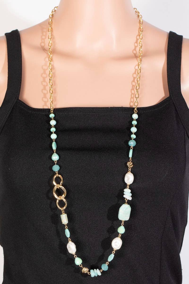 Pearl Stones And Beads Long Chain Necklace Set