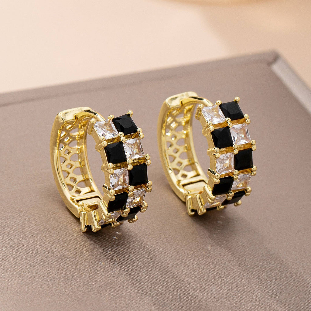 Checker Crystal Baguette Hoop Earrings
