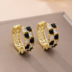 Checker Crystal Baguette Hoop Earrings