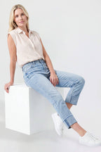 Mid Rise Stretch Cuffed Cropped Jeans