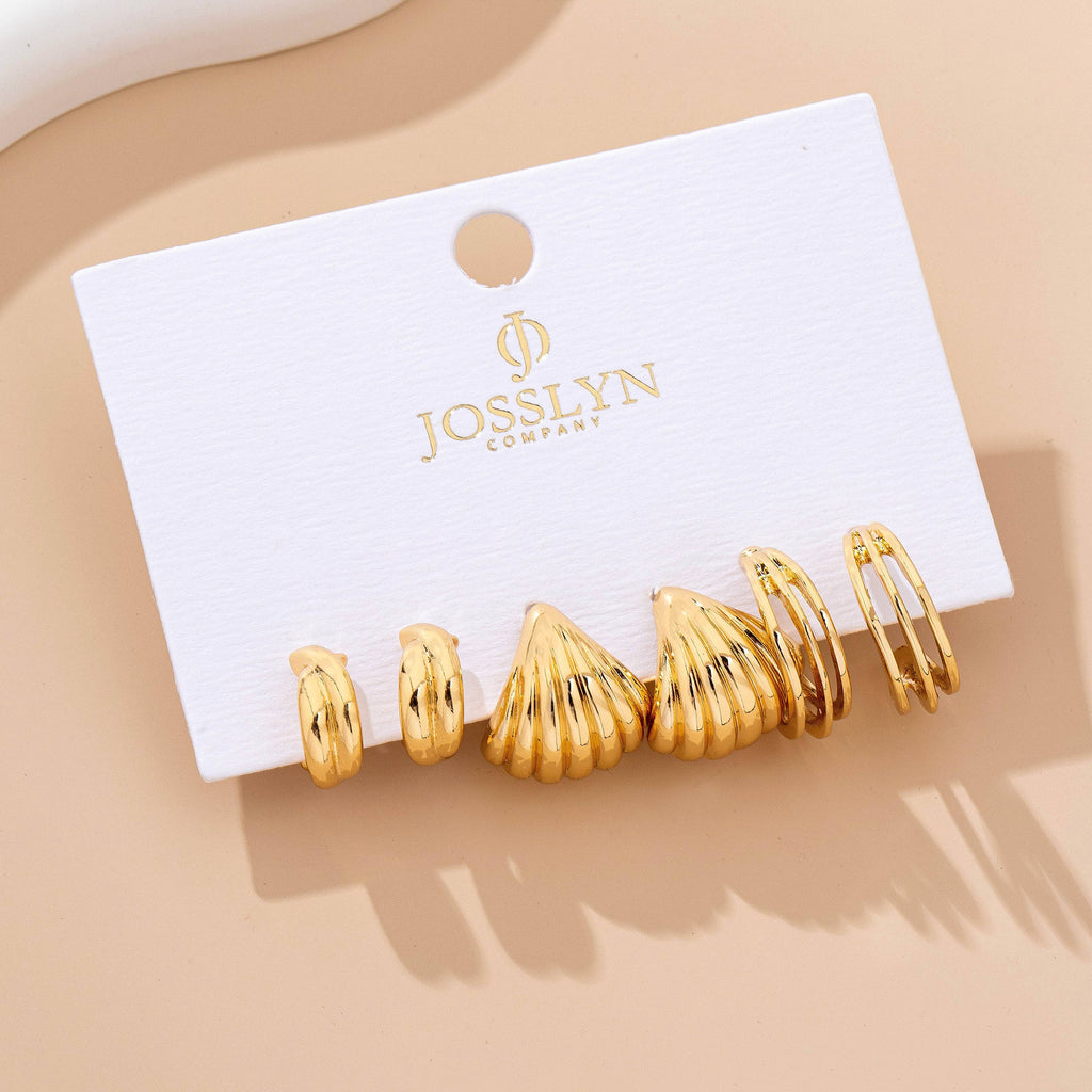 Vintage Gold Shell & Hoop Trio Earrings