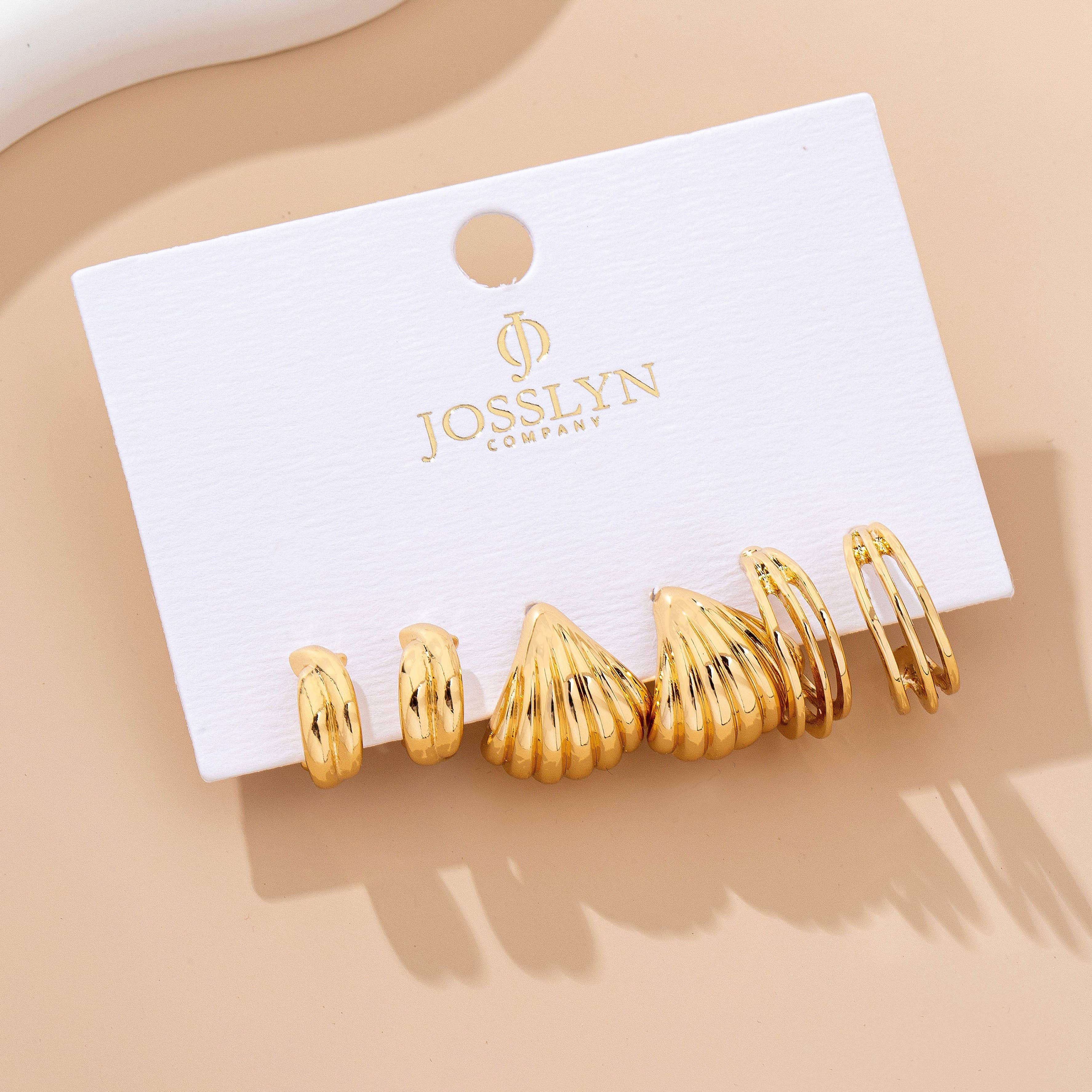 Vintage Gold Shell & Hoop Trio Earrings
