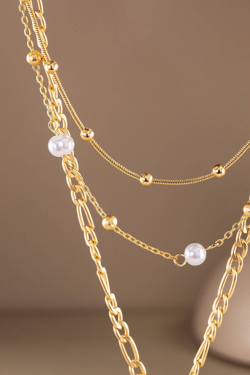 Layered Pearl & Heart Charm Necklace Set