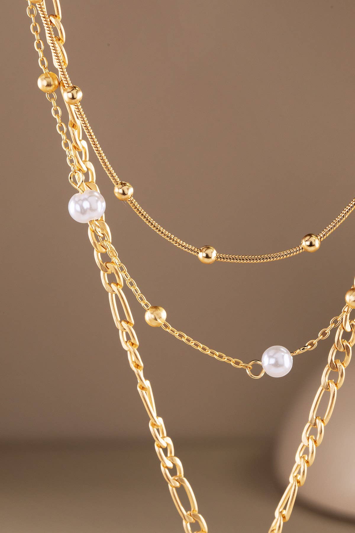 Layered Pearl & Heart Charm Necklace Set