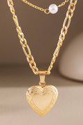 Layered Pearl & Heart Charm Necklace Set