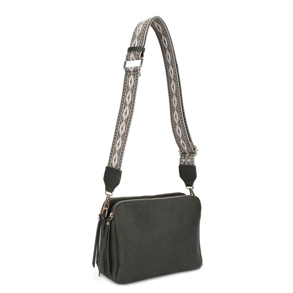 Mila 3 Compartment Crossbody Bag With Guitar Strap