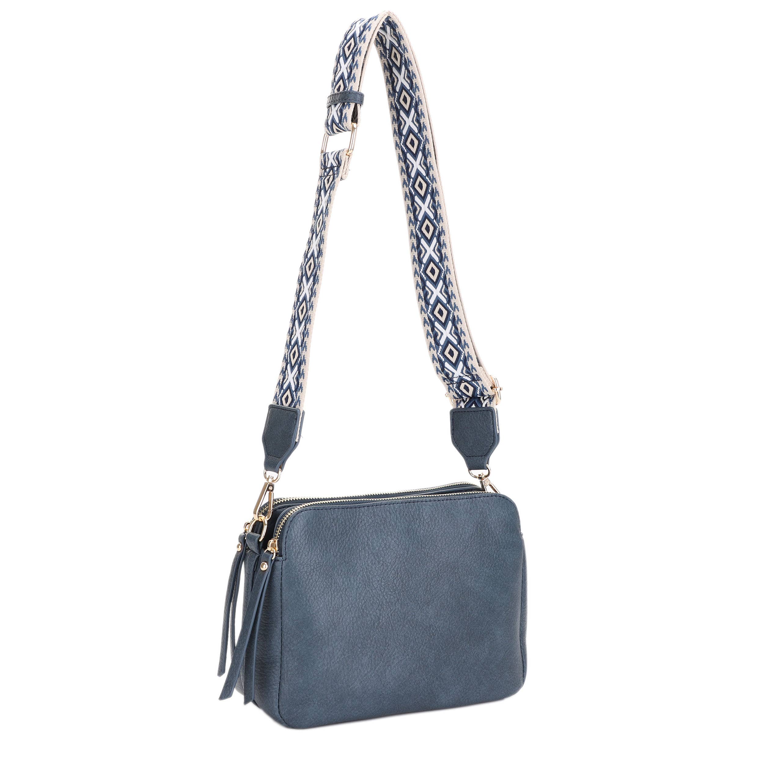 Mila 3 Compartment Crossbody Bag With Guitar Strap