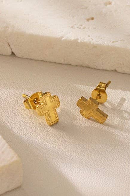 Tiny Ridge Cross Earrings