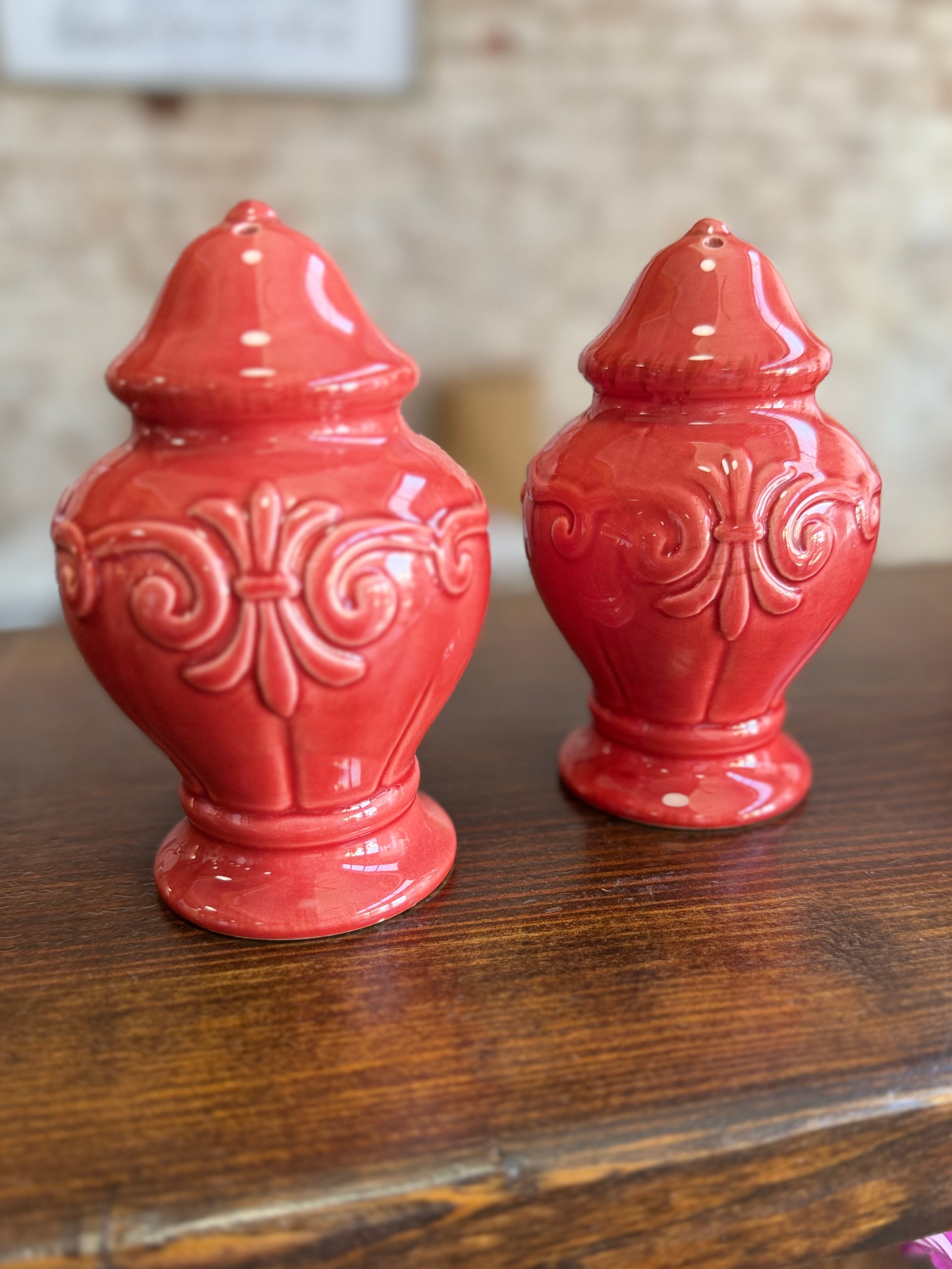 Vintage Red Ceramic Salt & Pepper Shaker Set