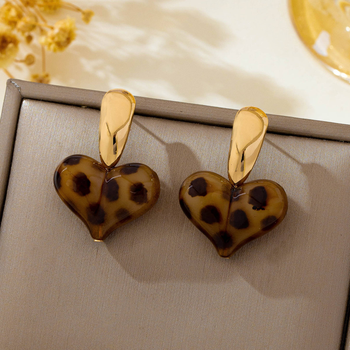 Leopard Heart Drop Earrings