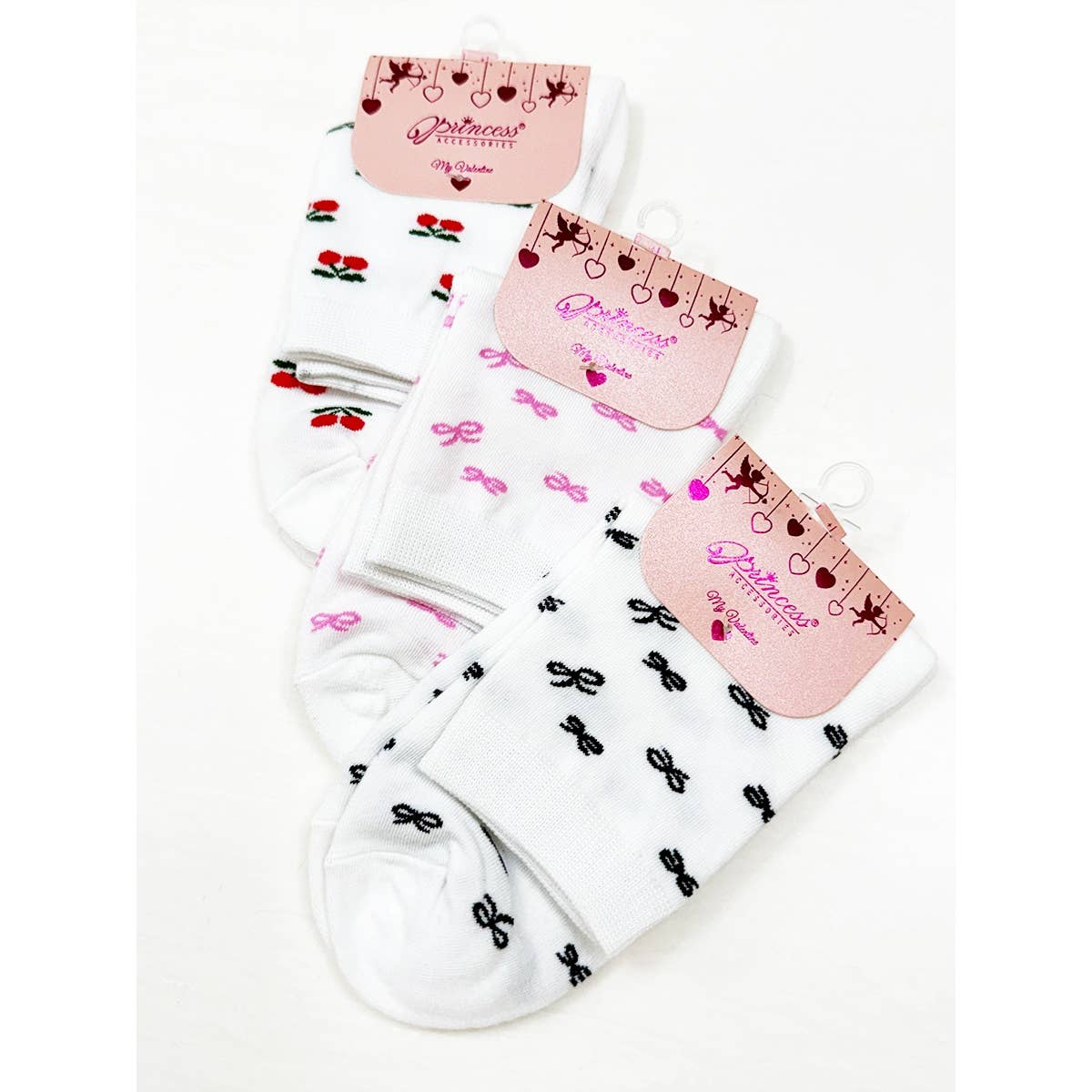 Bow and Cherry Print Everyday Socks