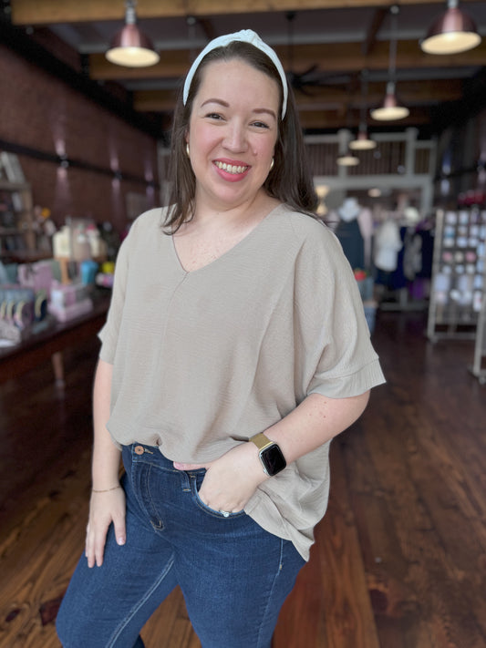 Simple Woven Dolman Blouse - Mocha